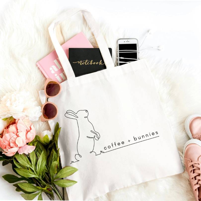 'Coffee+Bunnies' Tote, Cute Bunny Tote Bag