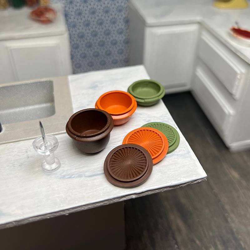 Dollhouse Miniature Storage Bowls with lids- Vintage;  1:12 scale