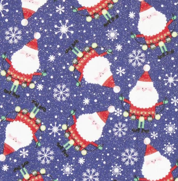 Santa with Ornaments Glitter Cotton Fabric - 1 yd