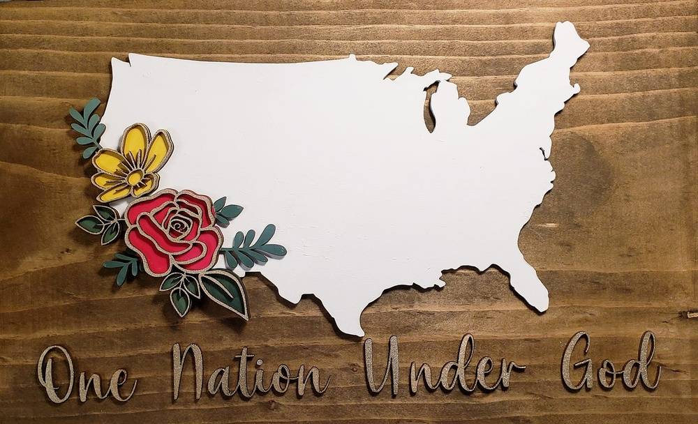 USA One Nation Under God Floral Wood Cutouts