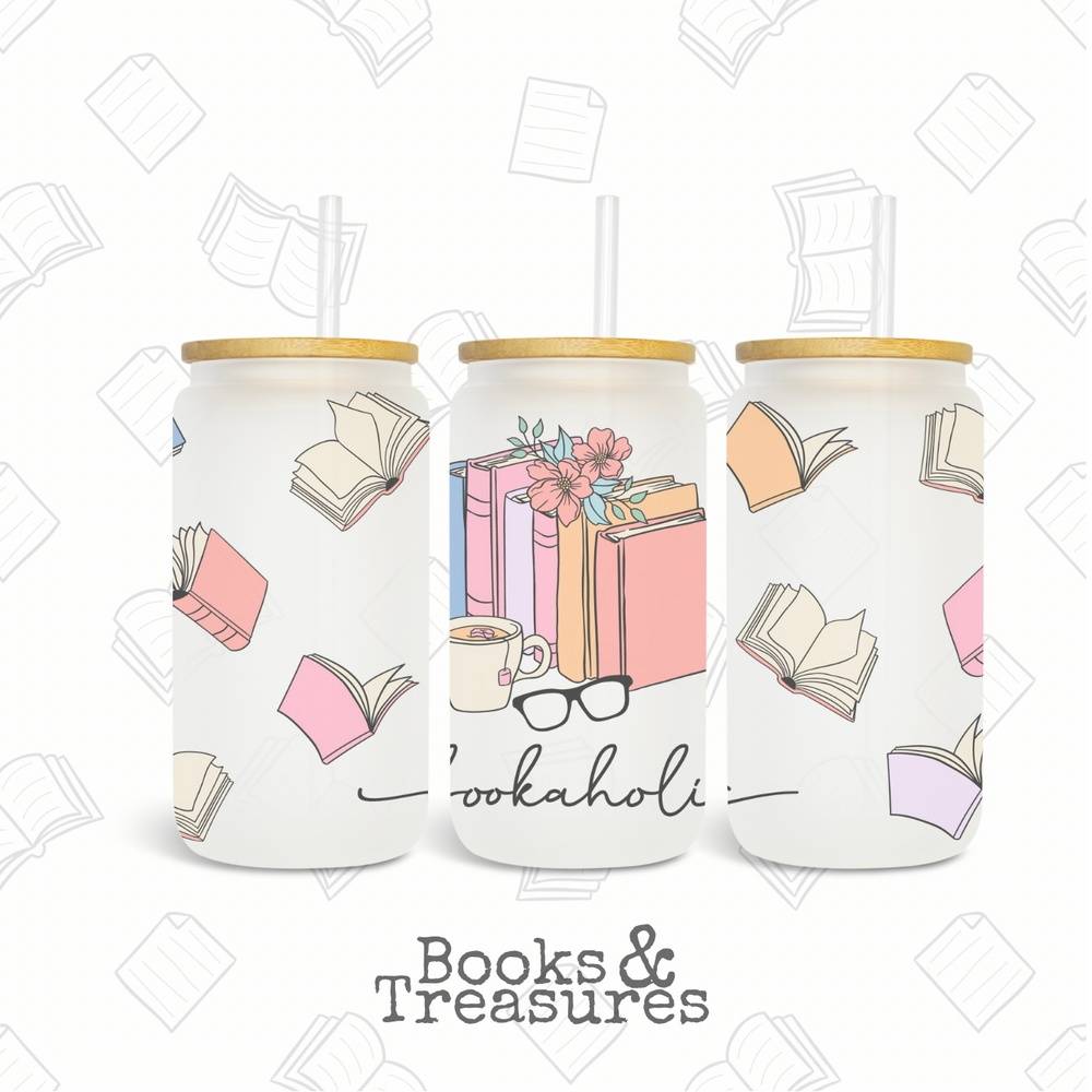 Bookaholic Frosted Glass Jar Cup