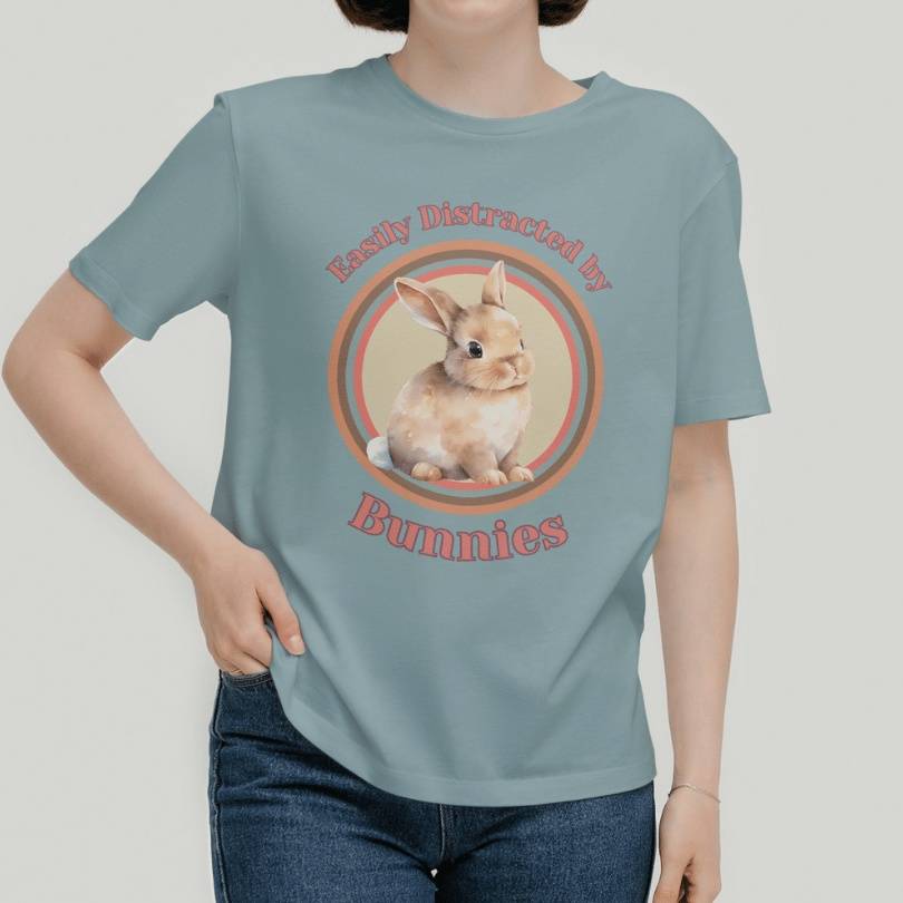 Easily Distracted by Bunnies T-Shirt for Bunny Mom in Blue