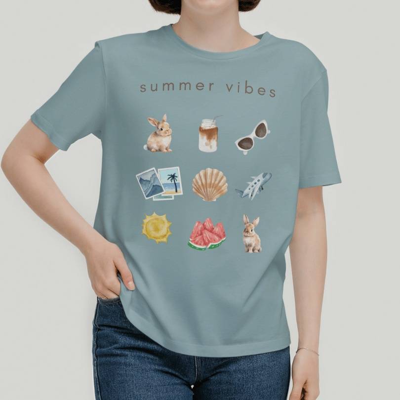 ''Summer Vibes' T-Shirt for Bunny Lover in Blue Lagoon