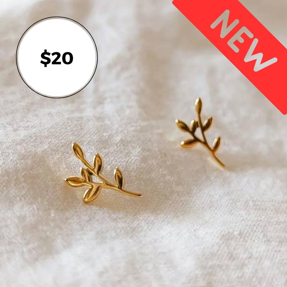 Olive Branch Gold-Plated Studs
