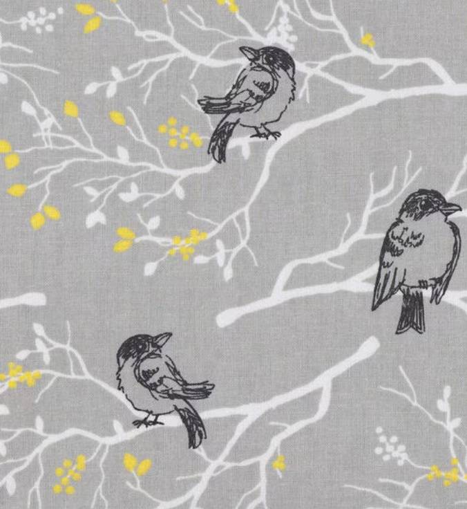 Gray Birds on Branches Cotton Fabric - 2yd MEMBER SPECIAL