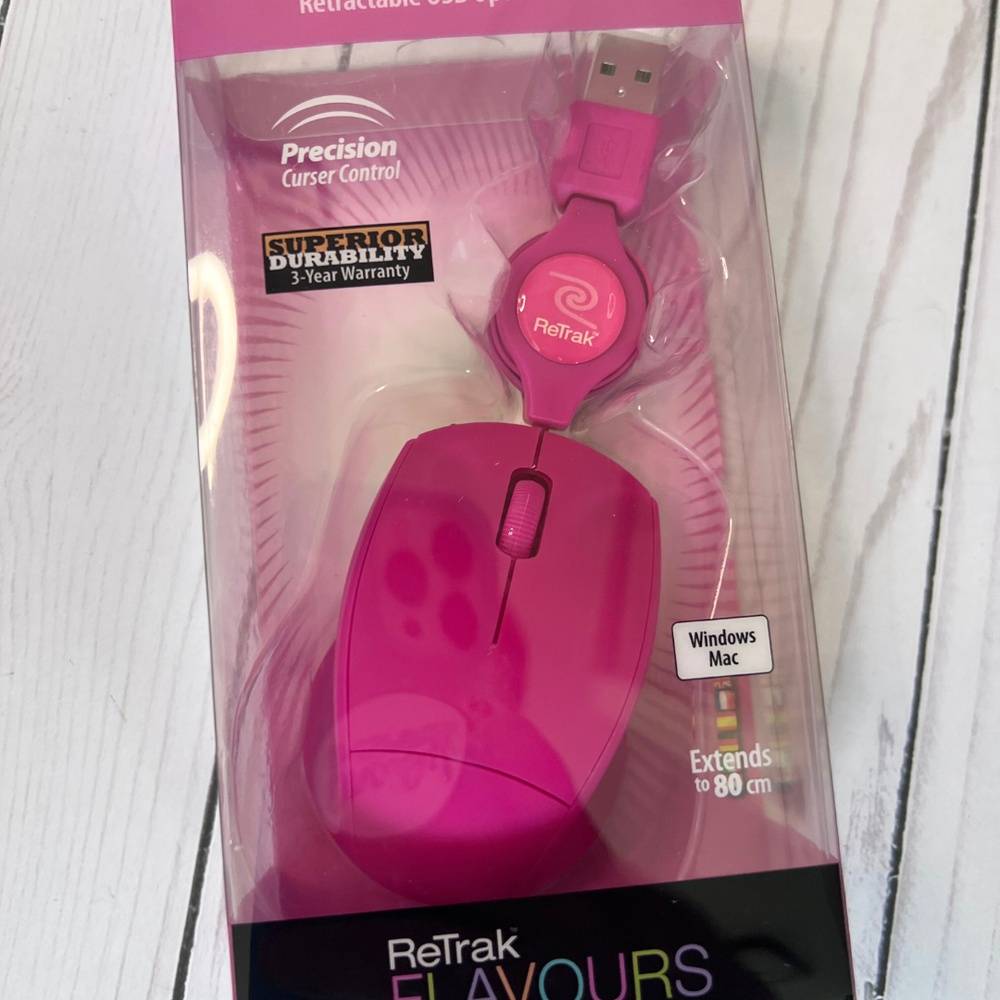 Re-Trak Retractable Mouse - Hot Pink