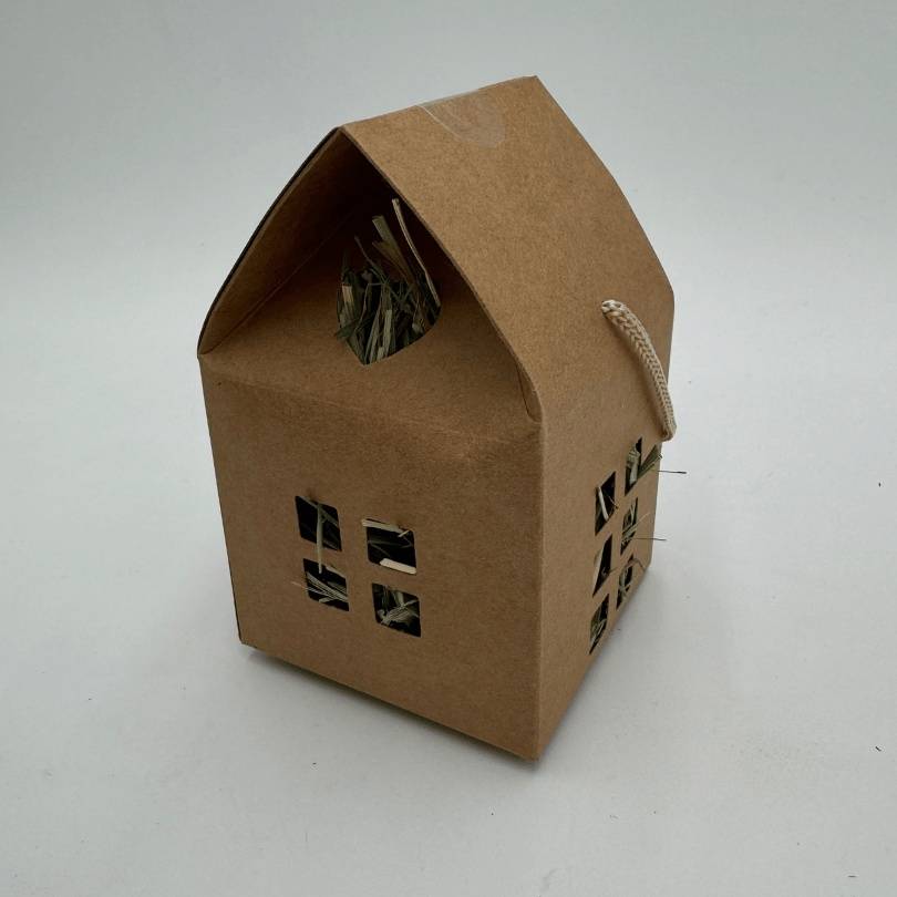 Bunny Cardboard Forage House with Hay, Flowers & Fruit