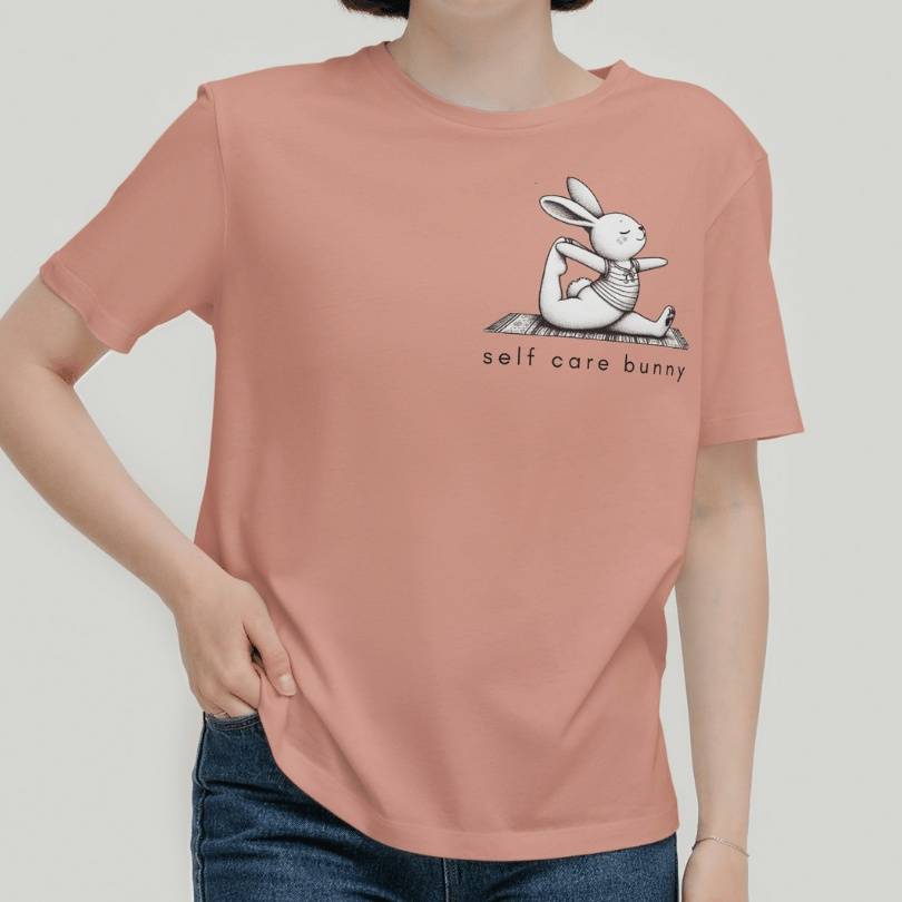 'Self Care Bunny' T-Shirt for Rabbit Mom in Peach Color
