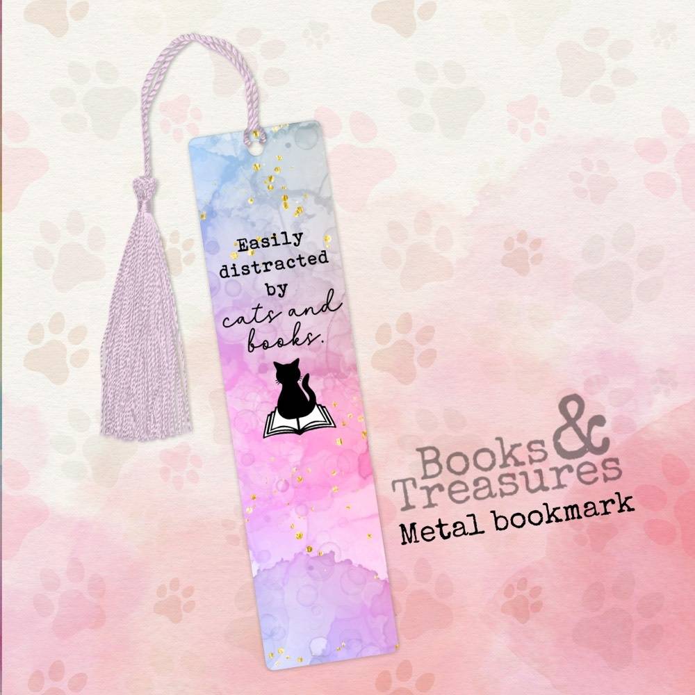 Cats & Books Metal Bookmark