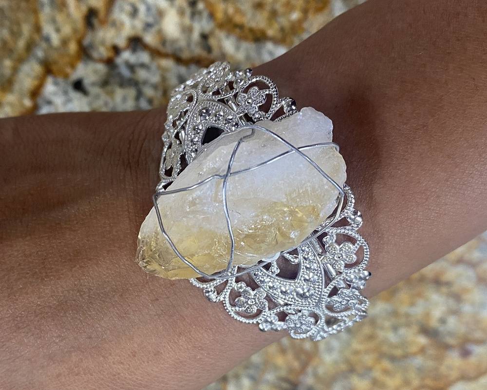 Citrine Wire-Wrapped Silver Colored Bracelet