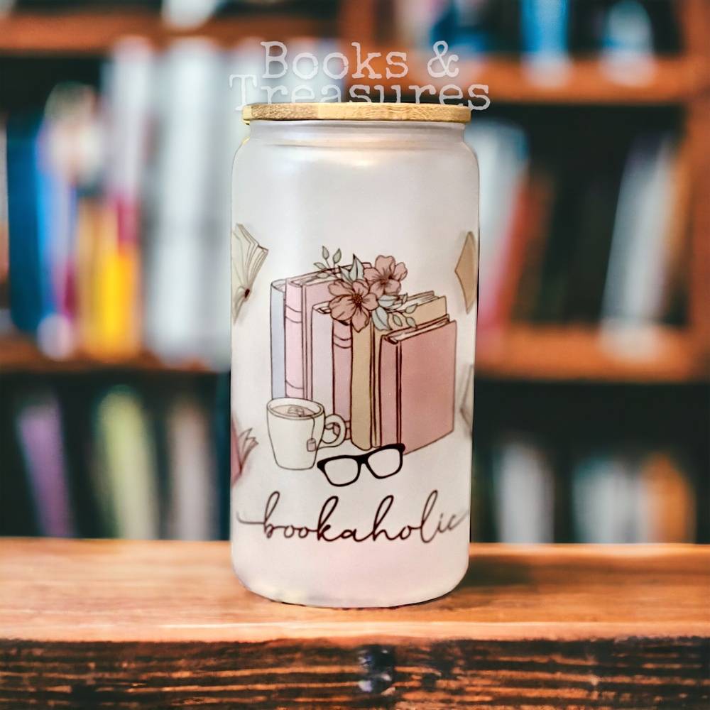 Bookaholic Frosted Glass Jar Cup