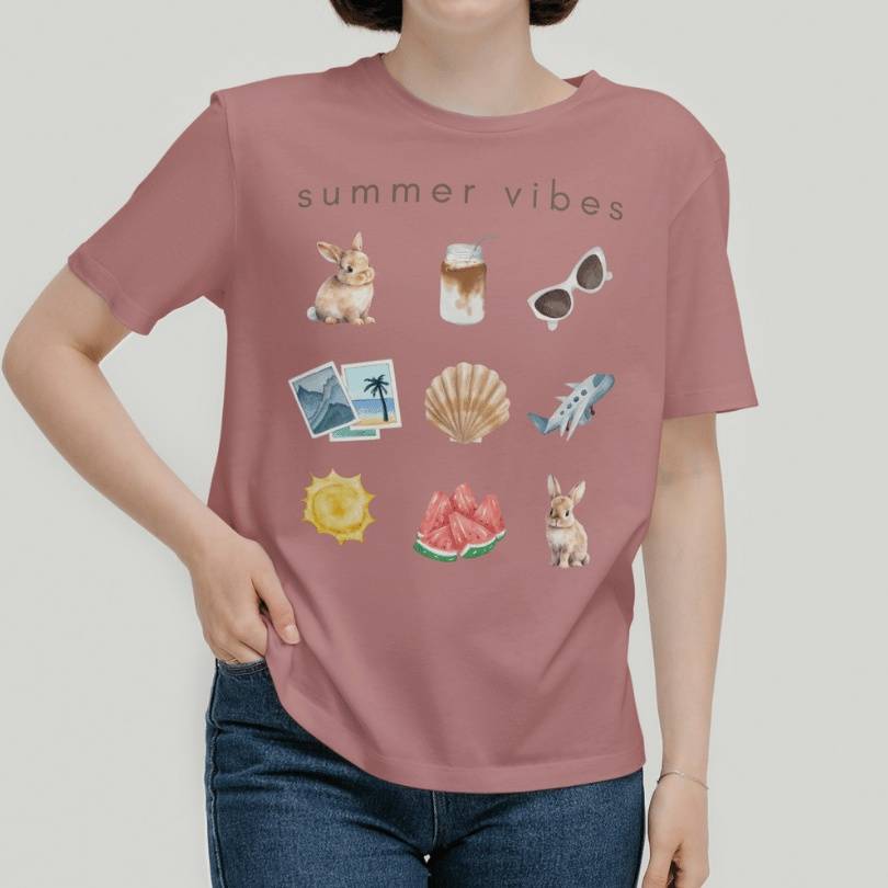 ''Summer Vibes' T-Shirt for Bunny Lover in Heather Mauve