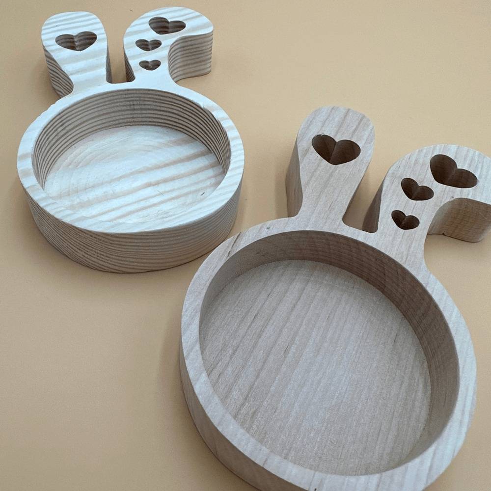 Wooden Bunny Plate - pellet and treat feeder for bunnies