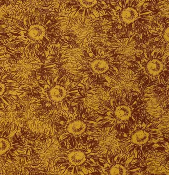 Autumn Sketched Sunflower Cotton Fabric - 1 yd