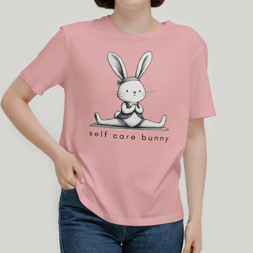 Self Care Bunny T-Shirt for Bunny Mom in Pink