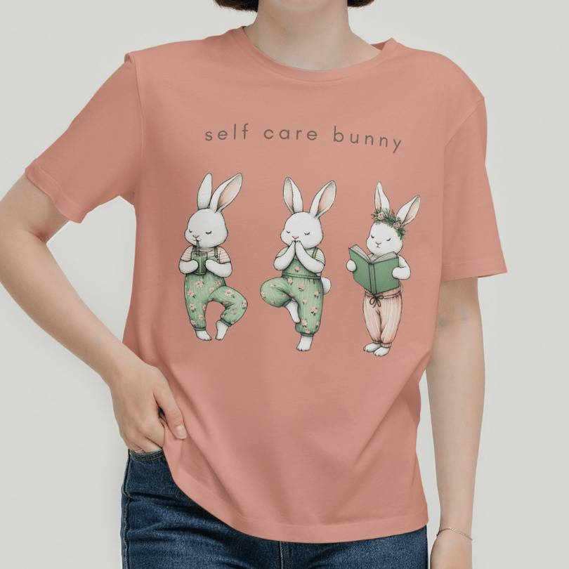 'Self Care Bunny' T-Shirt in Peach