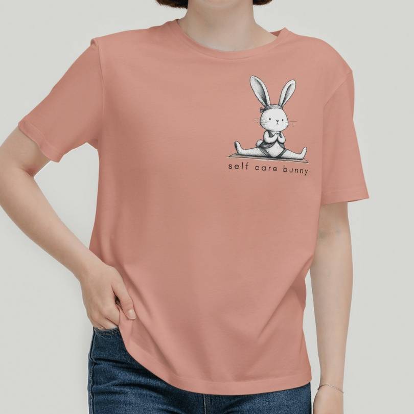'Self Care Bunny' T-Shirt in Peach Color