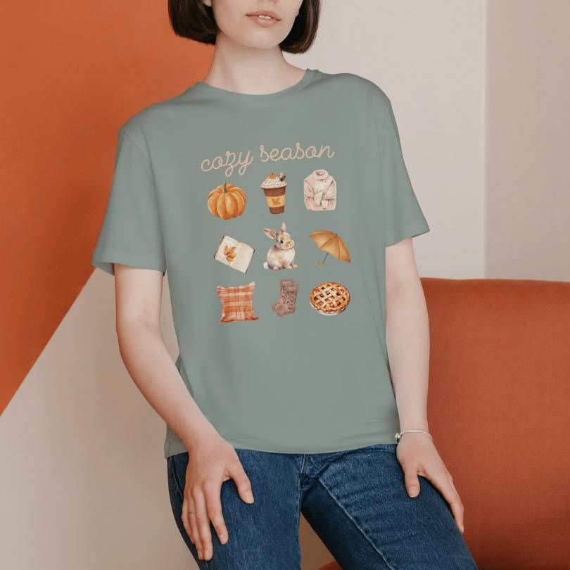 'Cozy Season' Autumn Bunny Lover T-Shirt | Green Sage | Unisex