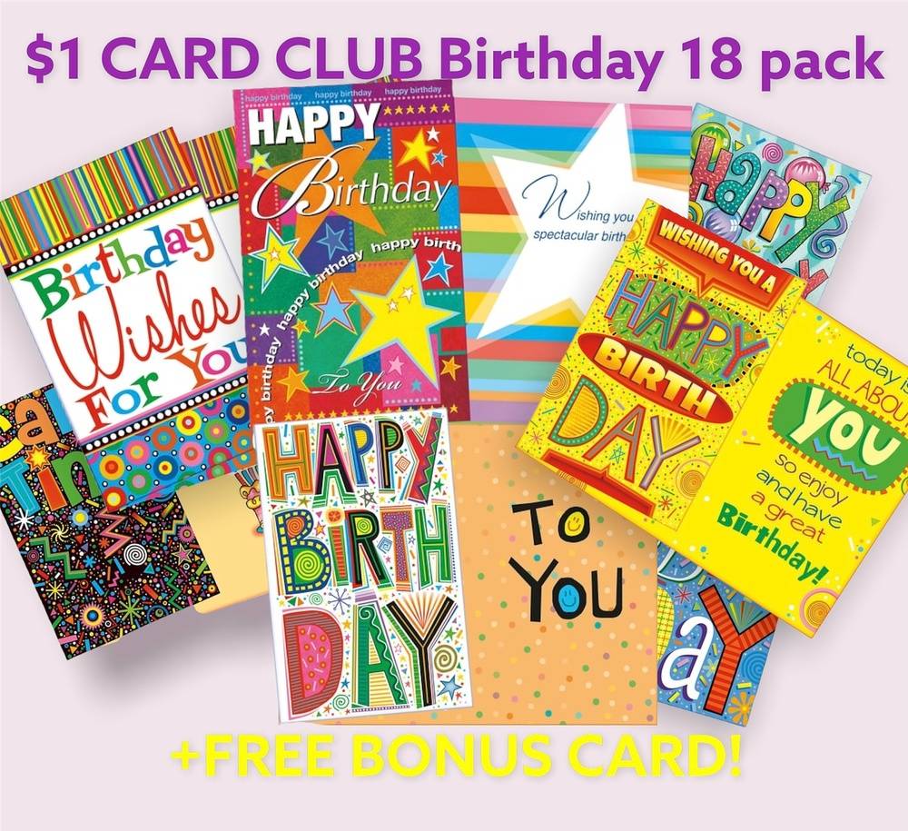 $1 CARD CLUB - Birthday 18 Pack