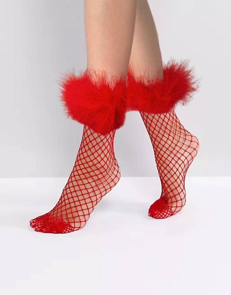 Red Fluffy Fishnet Socks WAS £6.50