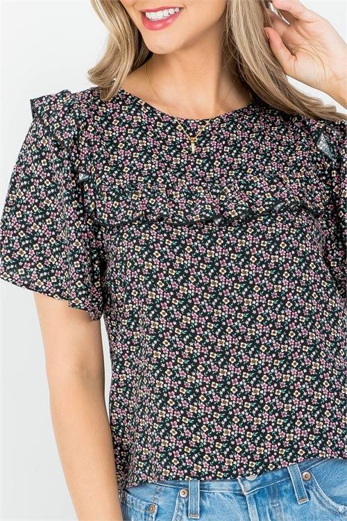 Boho Floral Ruffle Top