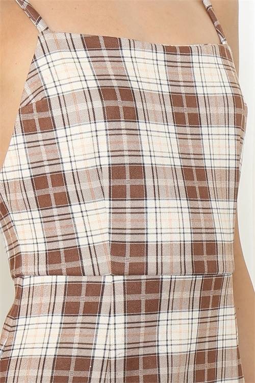 Brown Plaid Bodycon Dress