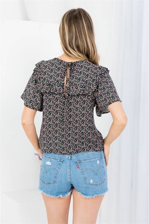 Boho Floral Ruffle Top