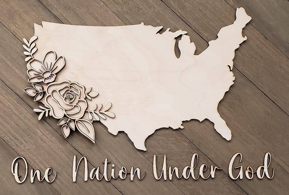 USA One Nation Under God Floral Wood Cutouts