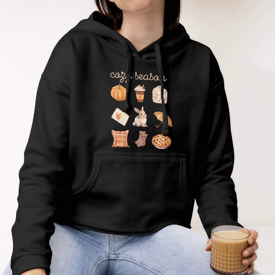 'Cozy Season' Halloween Bunny Mom Hoodie in Black