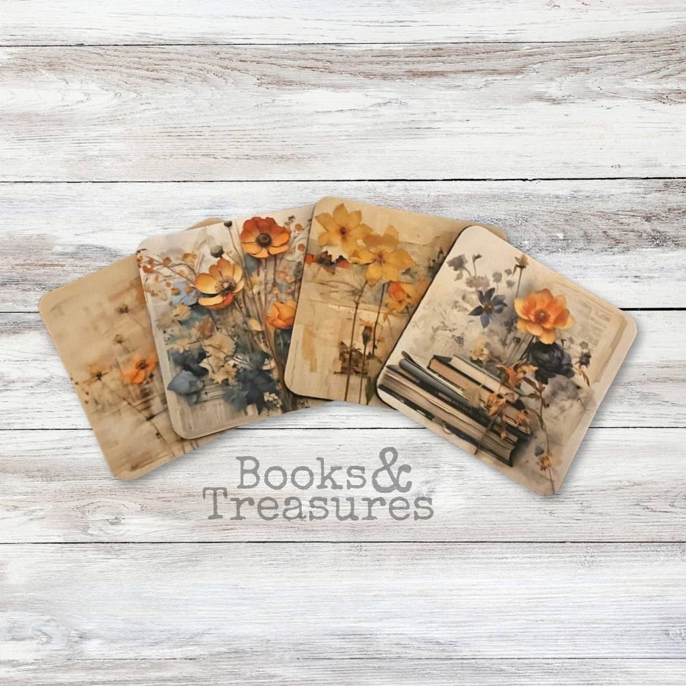 Floral Bookish Coasters Set of 4