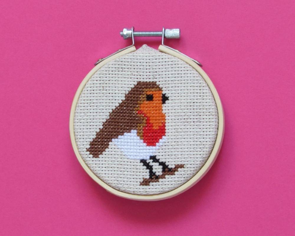 Mini robin cross stitch kit from Becky Lane Designs