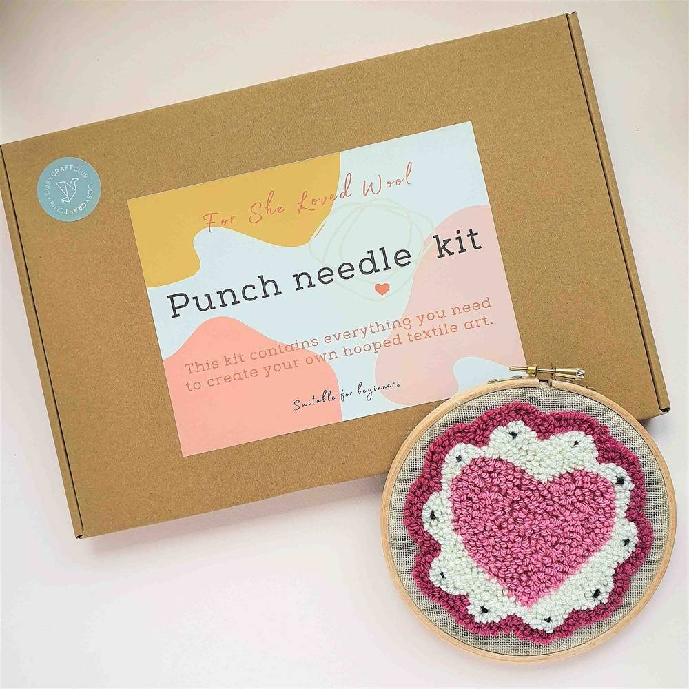 Punch needle heart kit from For She Loved Wool