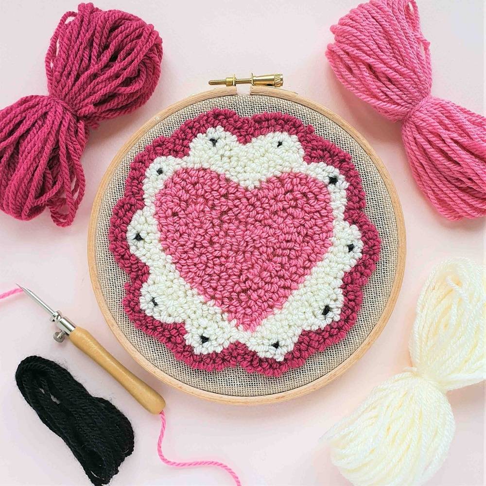 Punch needle heart kit from For She Loved Wool