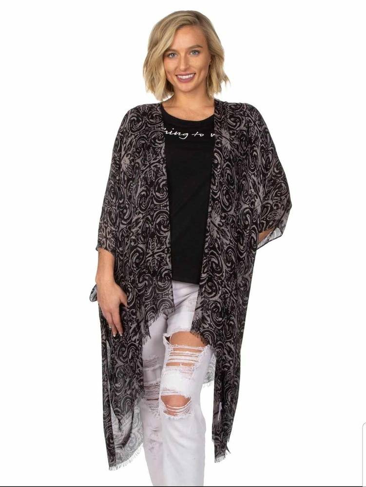 Black Boho Printed Kimono