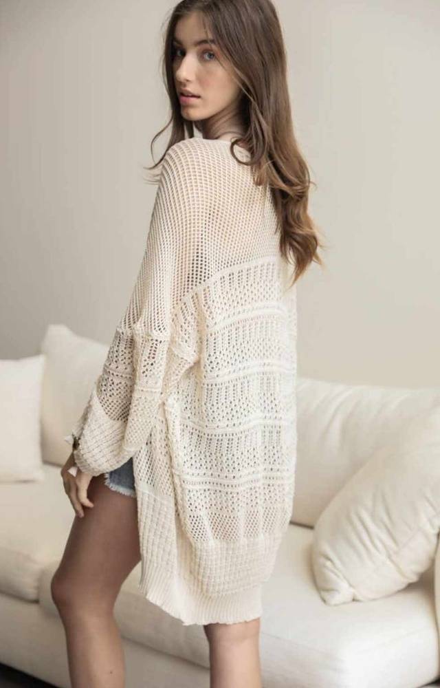 Cream Knit Netted Cardigan