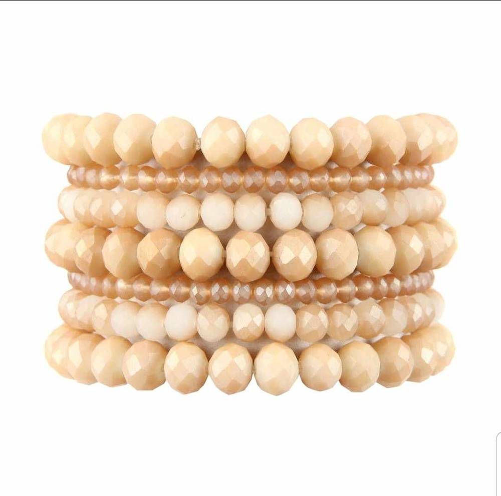 Nude Seven Lines Glass Beads Stretch Bracelet