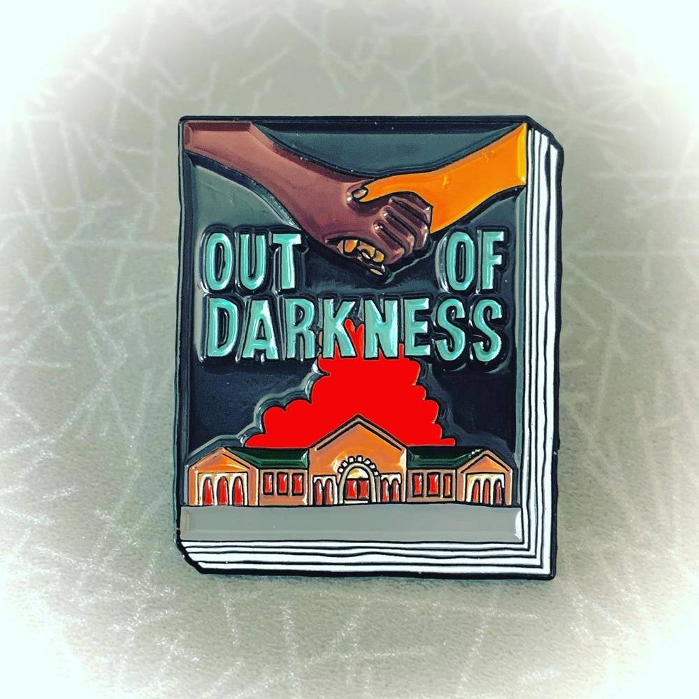 Out of Darkness book cover pin