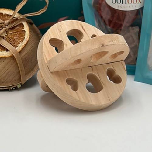 CLEARANCE: IMPERFECT Wooden Treat Ball - Enrichment Toy for Bunnies - Hearts Design