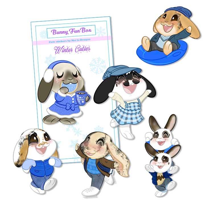 Winter Cuties Bunnies Vinyl Stickers