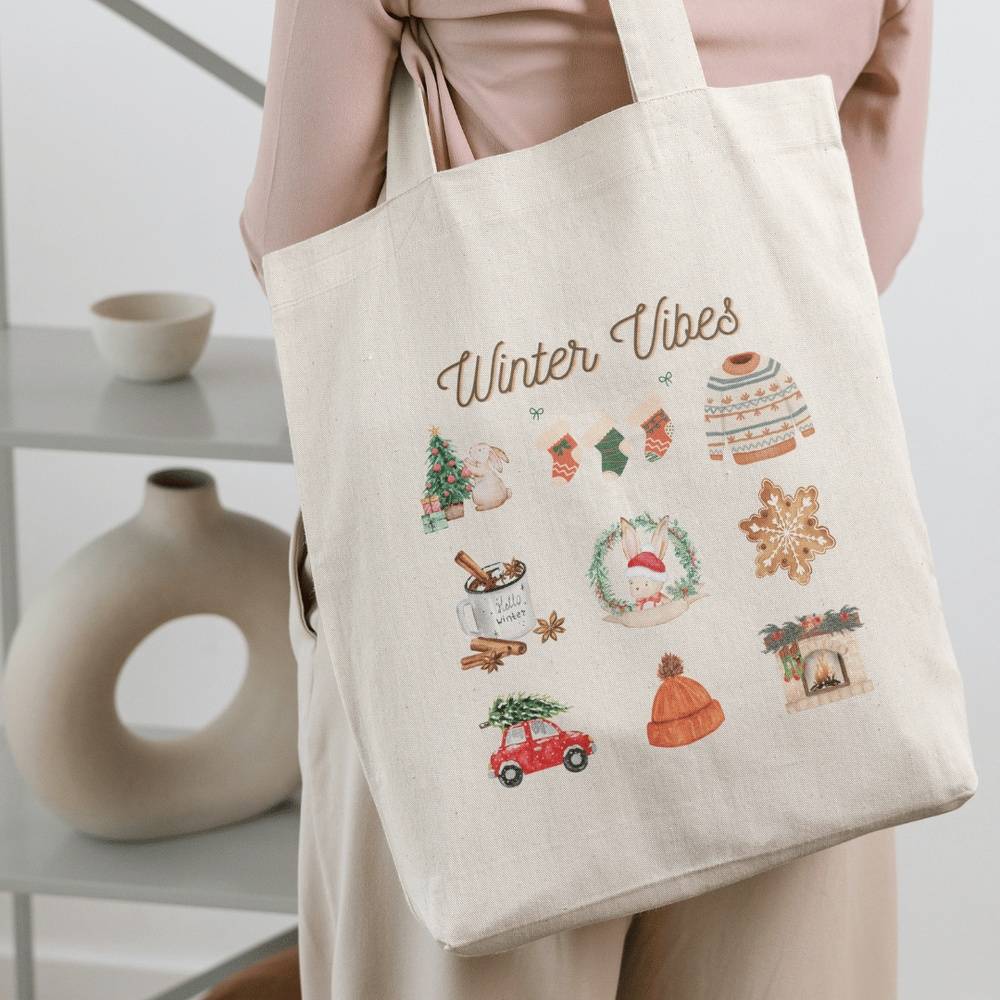 'Winter Vibes' Holiday Tote Bag for Bunny Parents