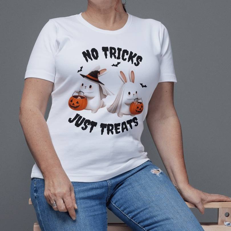 SALE! 'No Tricks Just Treats' Halloween Bunny Mom T-Shirt & Hoodie