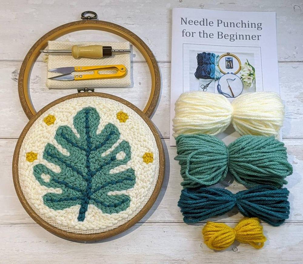 Punch needle monstera kit from For She Loved Wool