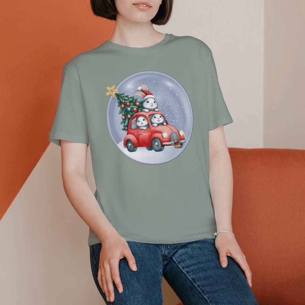 Bunny Snow Globe Holiday T-Shirt | Sage