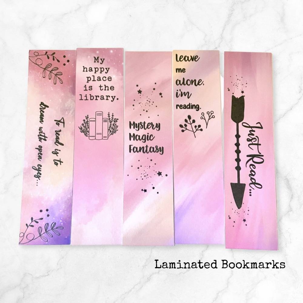 Colorful Pink, Yellow, Purple laminated Paper Bookish Bookmarks