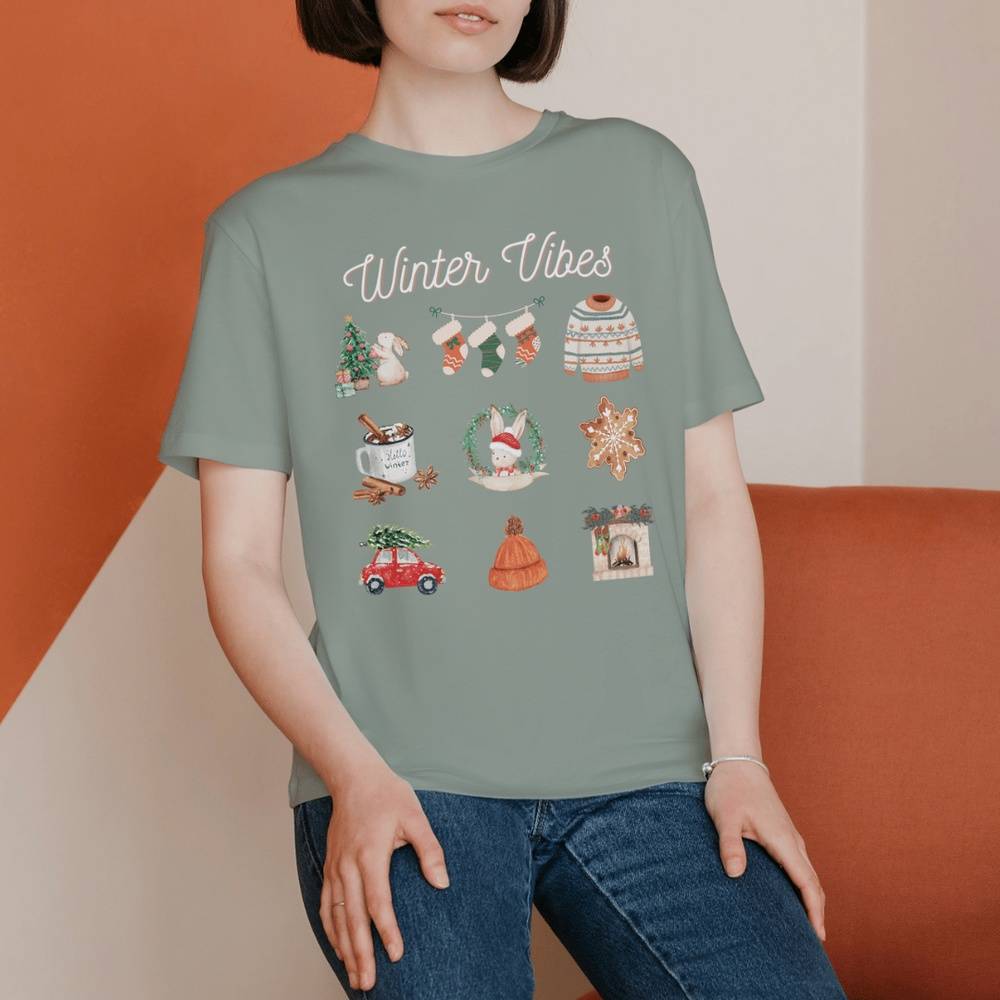 Winter Vibes T-Shirt for Bunny Mom | Holiday Gift | Christmas T-Shirt | Sage