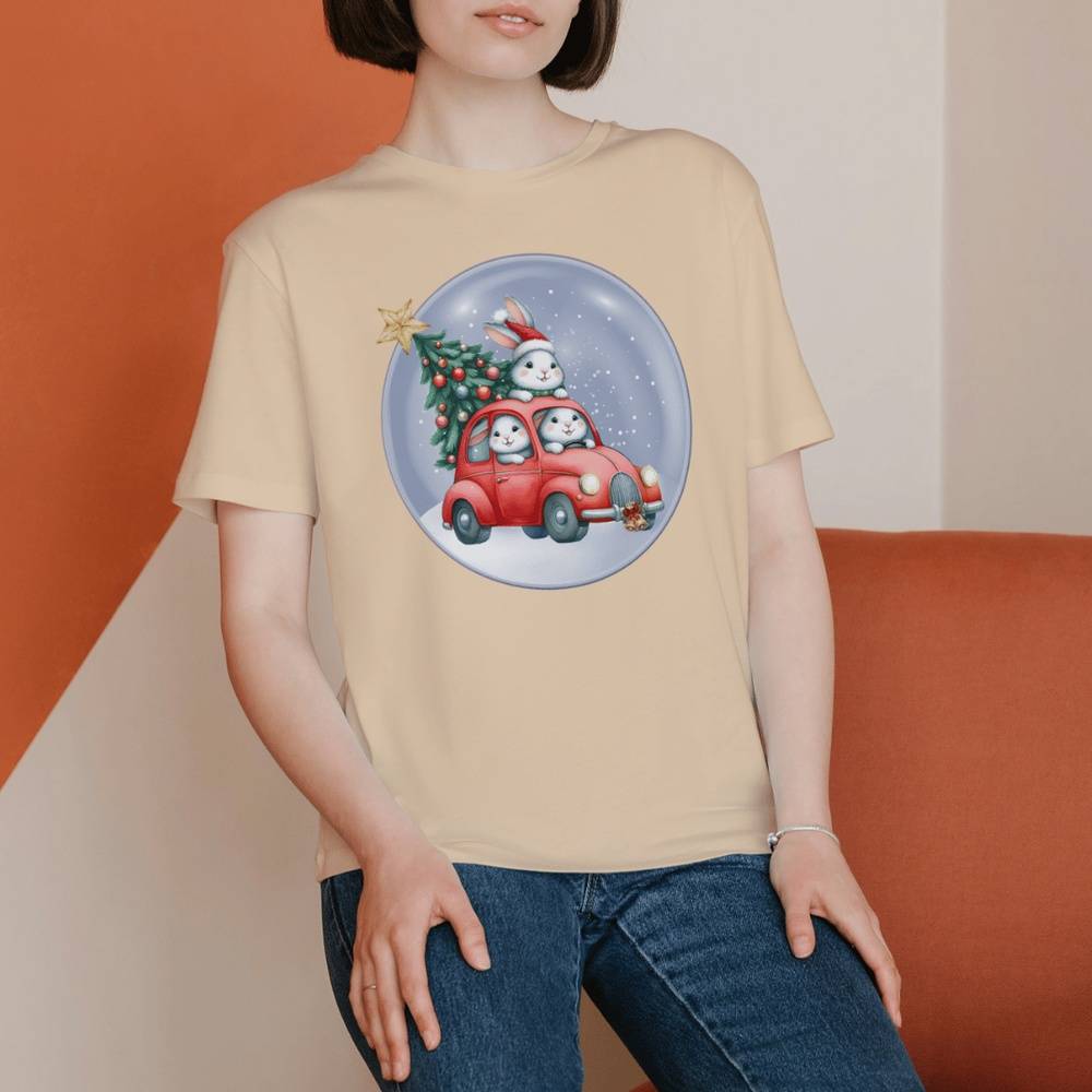 Bunny Snow Globe Holiday T-Shirt | Oatmeal