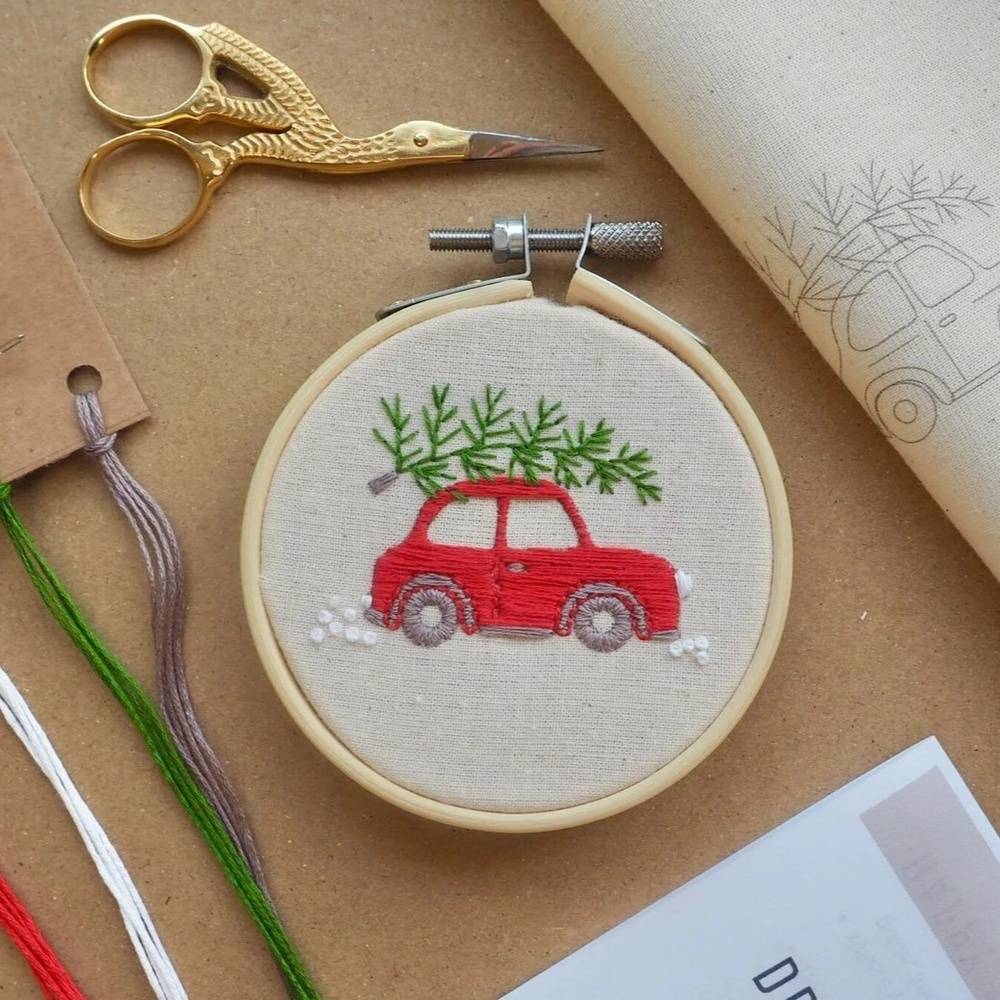 Christmas car embroidery kit from Thimble & Fabric