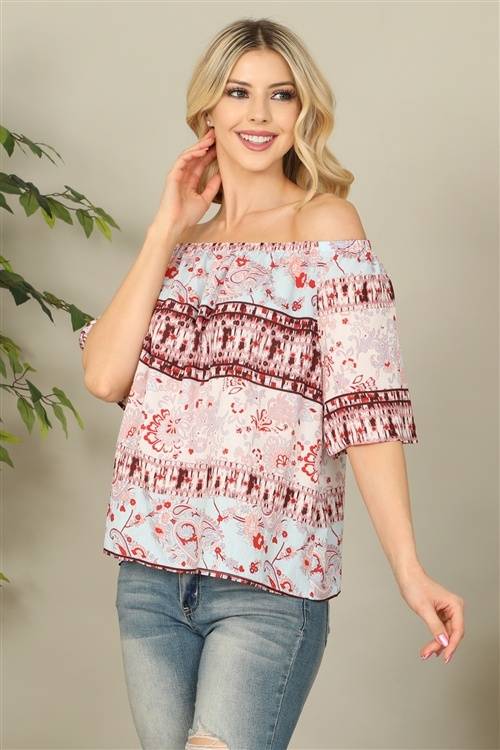 Flirty Pink Off-Shoulder Printed Top