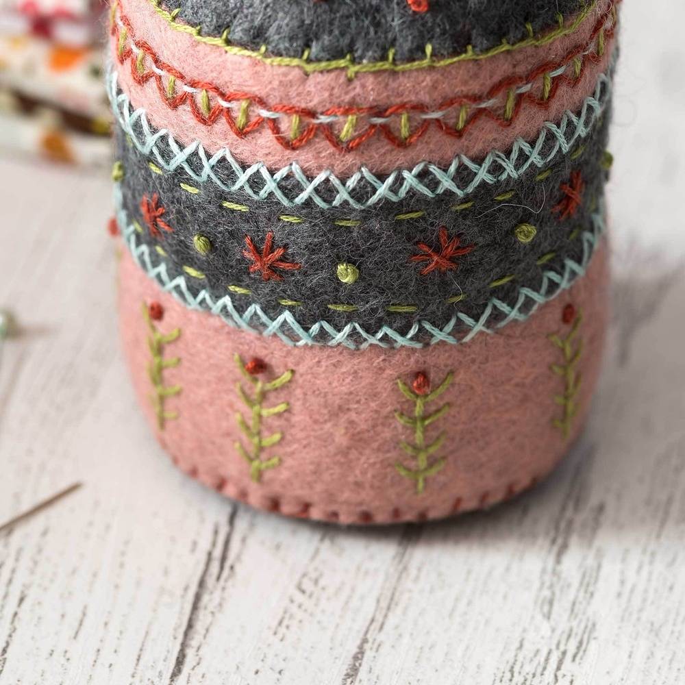 Felt embroidered pin cushion kit from Corinne Lapierre