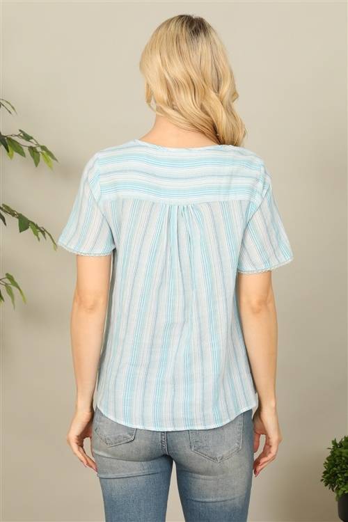 Chic Aqua Notch Neck Top